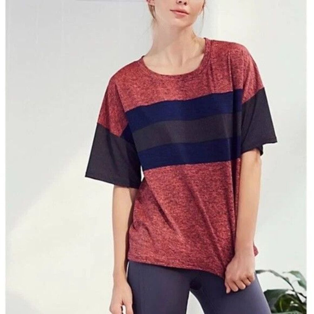Free People Movement Womens IAN Red Blue Color Block Bold Active Boxy T-shirt S